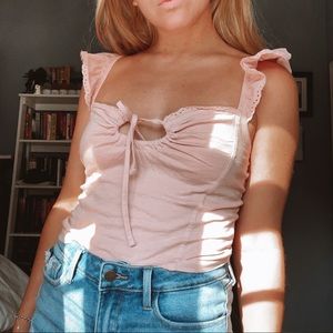 Pink Ruffle Sleeve Tank Top